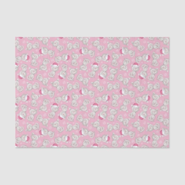 Papel De Seda Navidades Cute Kitty Pink Santa Hat (Anverso)