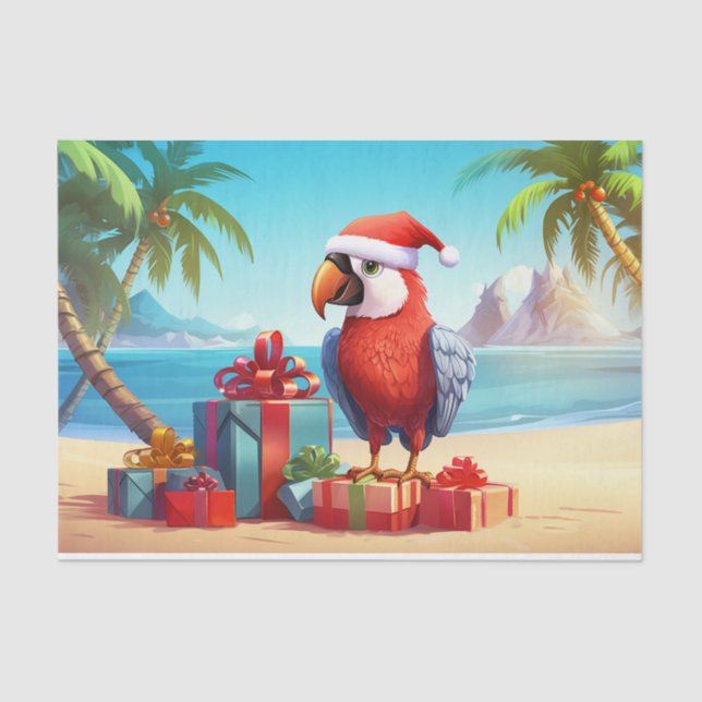 Papel De Seda Navidades Cute Santa Parrot Tropical Beach (Anverso)