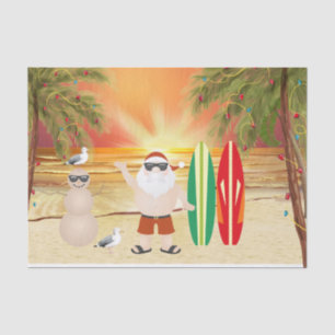 Papel De Seda Navidades Cute Santa y Surfboard Beach Surfing