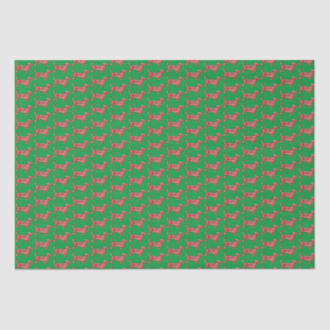 Papel De Seda Navidades Dachshund Daxie Perro Silhouette Green (Anverso)