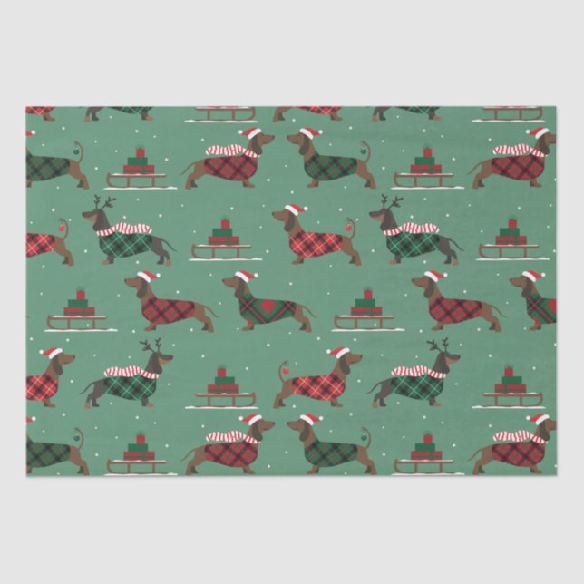Papel De Seda Navidades Dachshunds con suéter y Santa Hat (Anverso)