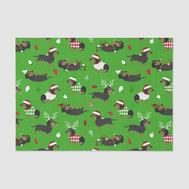 Papel De Seda Navidades Dachshunds Green (Anverso)