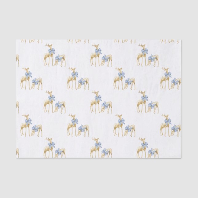 Papel De Seda Navidades de acuarela Blue Bow Chinoiserie Reindee (Anverso)