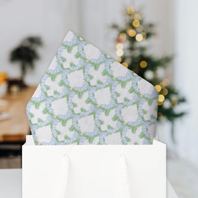 Papel De Seda Navidades de acuarela Blue Bow Garland (Subido por el creador)