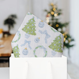 Papel De Seda Navidades de acuarela Blue Bow Ginger Jar Trees