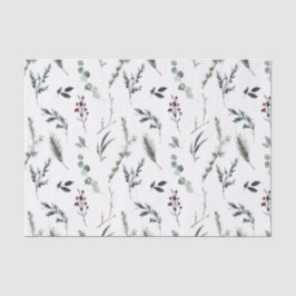 Papel De Seda Navidades de acuarela botánica de invierno negro s