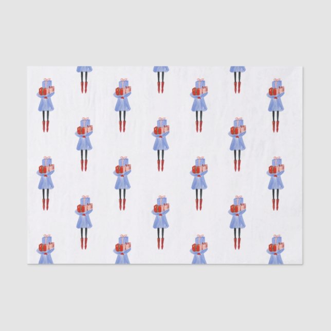 Papel De Seda Navidades de acuarela Chicas de moda (Anverso)