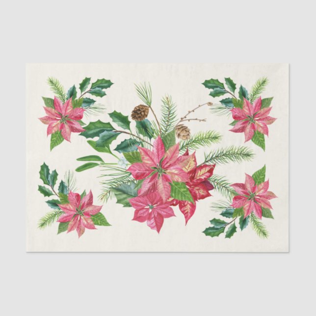 Papel De Seda Navidades de acuarela Flores de Poinsettia (Anverso)