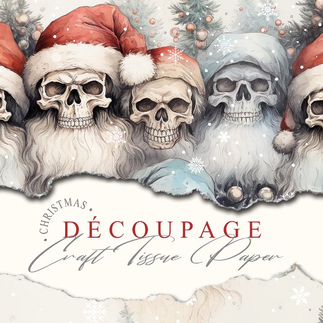 Papel De Seda Navidades de acuarela gótica Red Santa Hats Skulls (Watercolor Santas give a Gothic Charm to your paper crafts and Decoupage.)