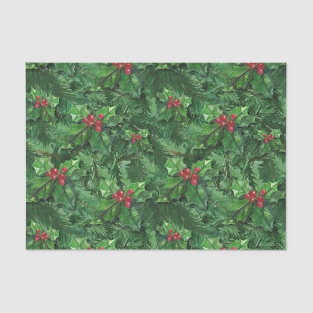 Papel De Seda Navidades de acuarela Holly Berries (Anverso)