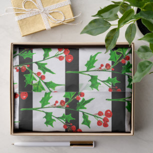 Papel De Seda Navidades de acuarela Holly Modern Stripe Pattern