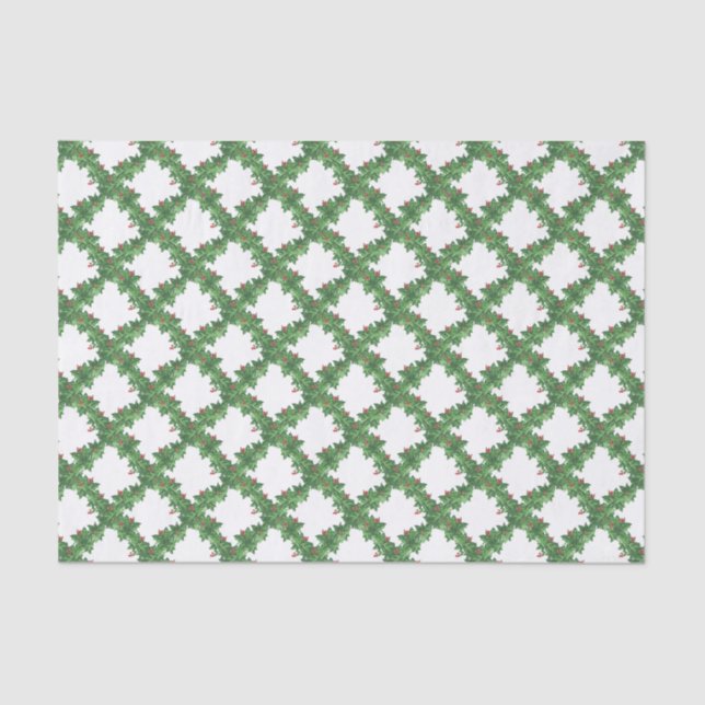 Papel De Seda Navidades de acuarela Lattice Holly Garland (Anverso)