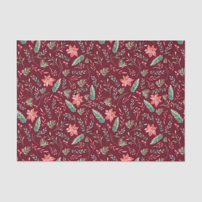 Papel De Seda Navidades de acuarela Marrón verde rojo (Anverso)