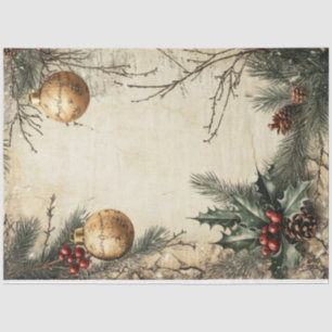 Papel De Seda Navidades de acuarela ornamento de oro berry holly