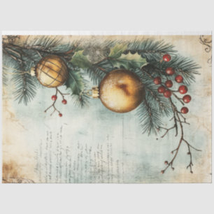 Papel De Seda Navidades de acuarela ornamento de oro berry holly