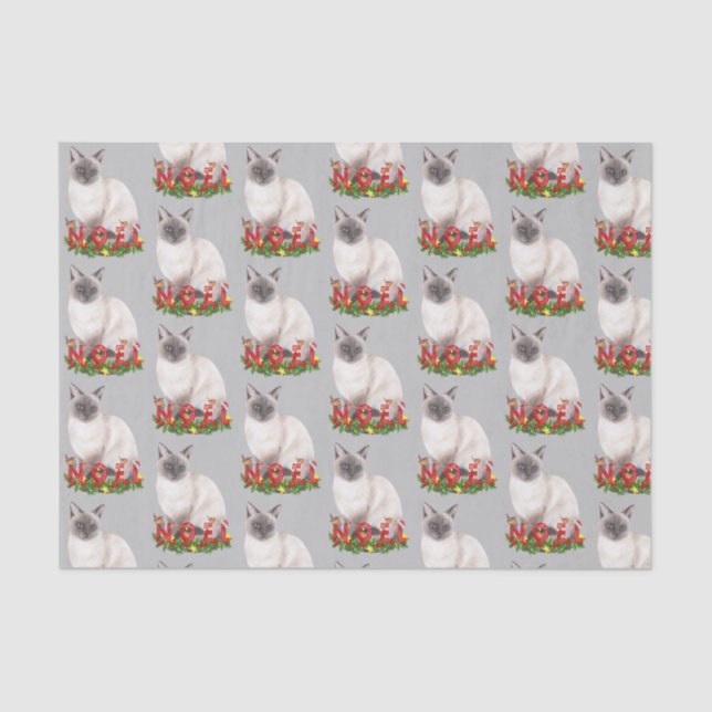 Papel De Seda Navidades de acuarela Patrón de gato siamés (Anverso)