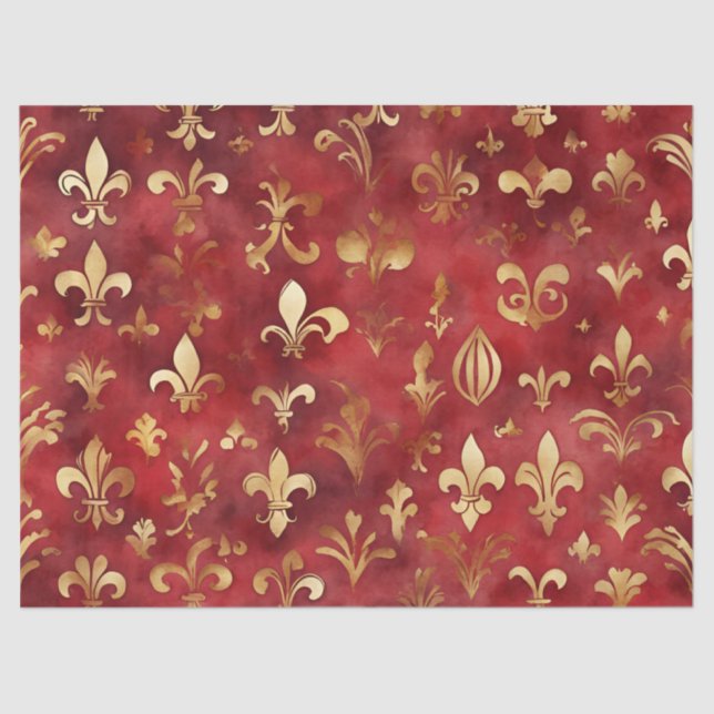 Papel De Seda Navidades de acuarela Red Gold Floral (Anverso)