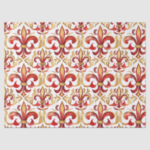 Papel De Seda Navidades de acuarela Red Gold Floral