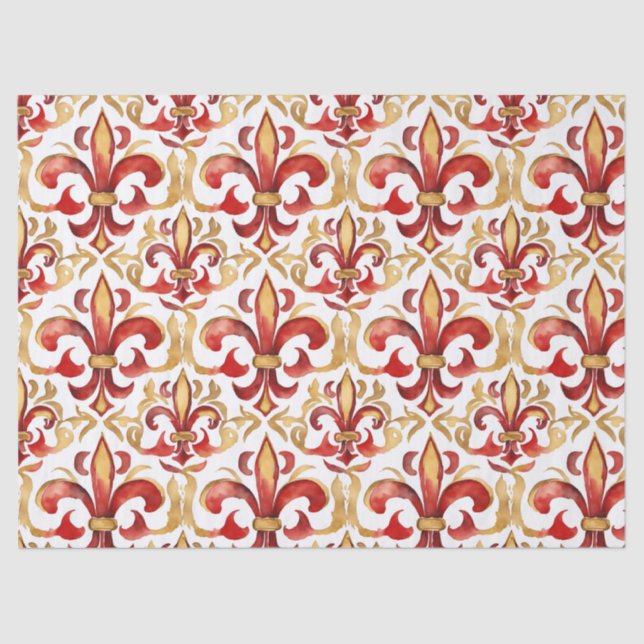 Papel De Seda Navidades de acuarela Red Gold Floral (Anverso)