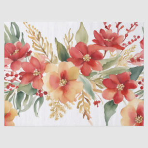Papel De Seda Navidades de acuarela Red Gold Floral