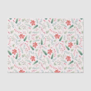 Papel De Seda Navidades de acuarela Verde Rojo Florece De Blanco