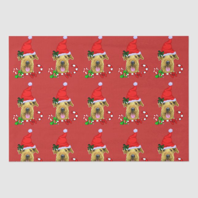 Papel De Seda Navidades de Airedale Terrier Santa Hat (Anverso)
