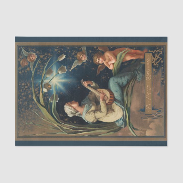 Papel De Seda Navidades de Art Nouveau Caroler y Cherub (Anverso)