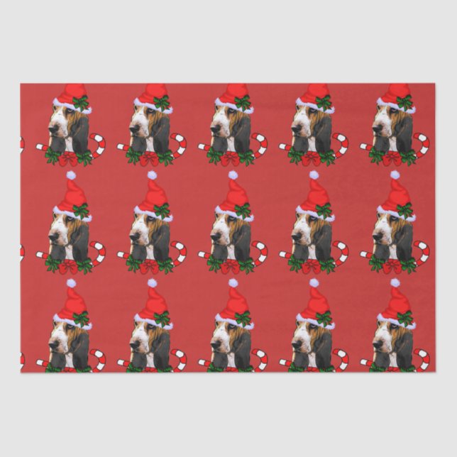 Papel De Seda Navidades de Basset Hound Santa Hat (Anverso)