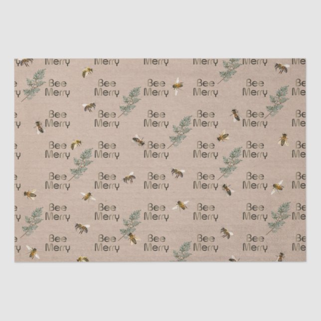 Papel De Seda Navidades de Bee Merry Evergreen Kraft Holiday (Anverso)