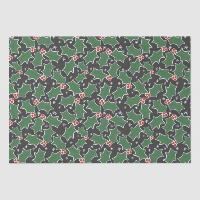 Papel De Seda Navidades de Black and Green Holly (Anverso)