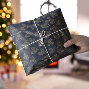 Papel De Seda Navidades de Blue and gold Holly Berry