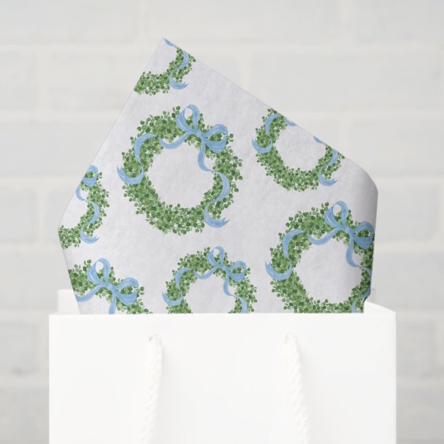 Papel De Seda Navidades de Blue Bow Wreath de Boxwood (Bolsa de regalo)