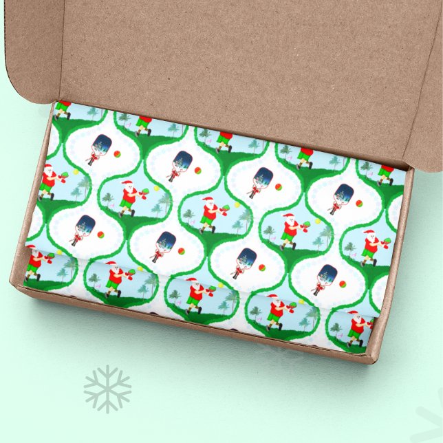 Papel De Seda Navidades De Bolas De Pollito Con Santa En Florida (Jolly tissue paper: Retro pickleball fun with Santa, flamingo vibes, and palm trees!)