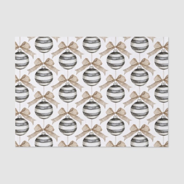 Papel De Seda Navidades de Bow de ornamentos de franjas blancas  (Anverso)