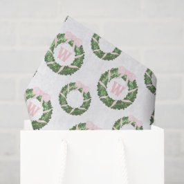 Papel De Seda Navidades De Bow Rosado Monograma Wreath