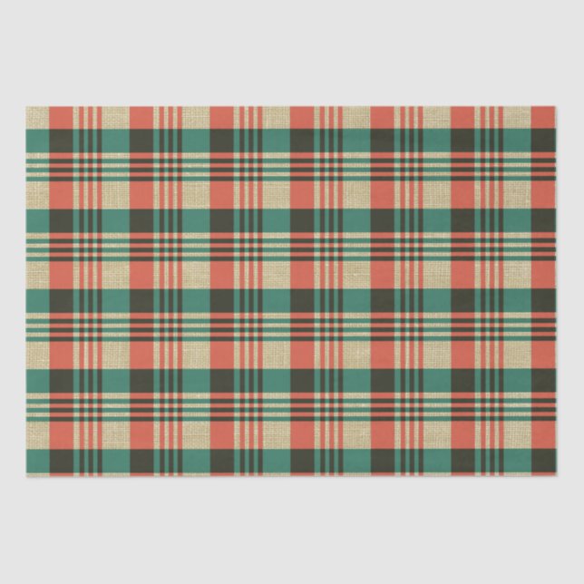 Papel De Seda Navidades de Burlap Red Green Plaid (Anverso)