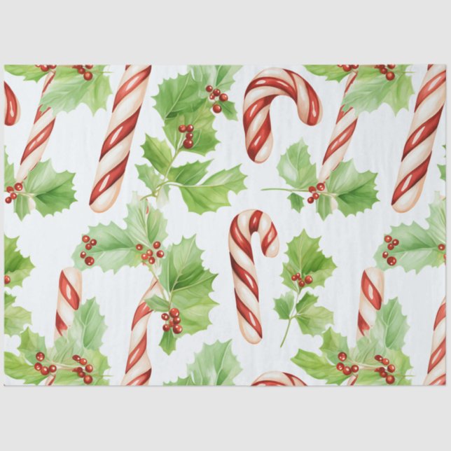 Papel De Seda Navidades de Candy Canes Greenery Winter Berries (Anverso)