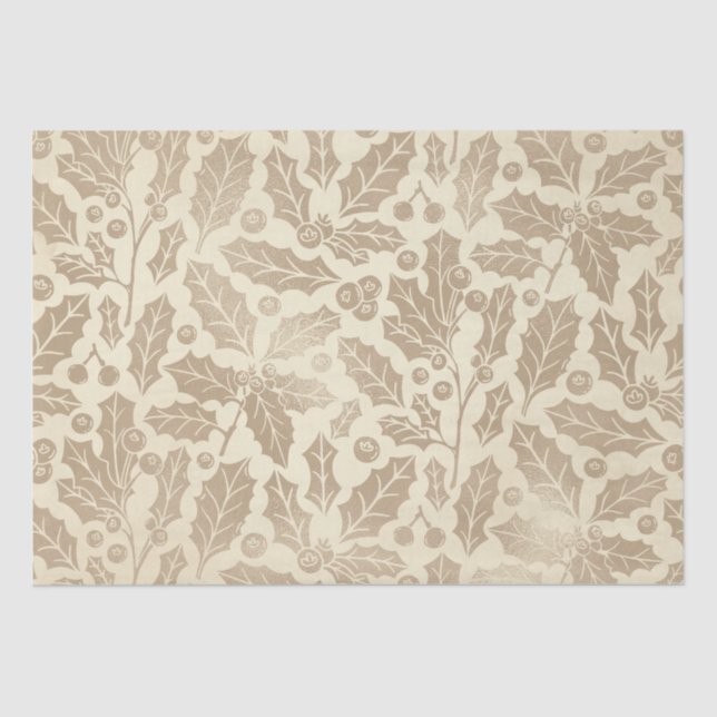 Papel De Seda Navidades de champagne: Holly Leaves y Berries (Anverso)