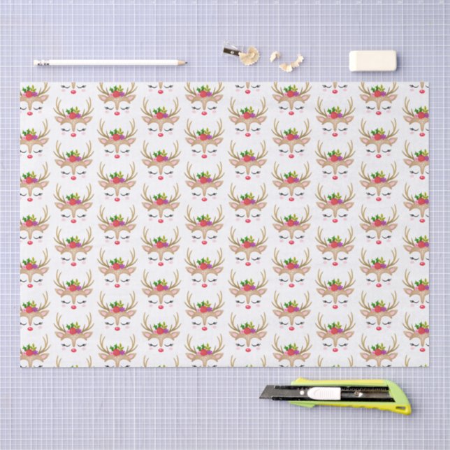 Papel De Seda Navidades de Chica lindo rostro de reno (Artesanía)