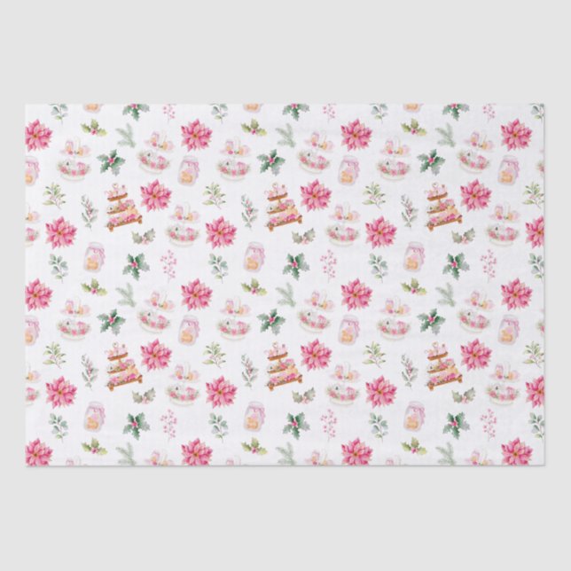 Papel De Seda Navidades de cocina y follaje rosa (Anverso)