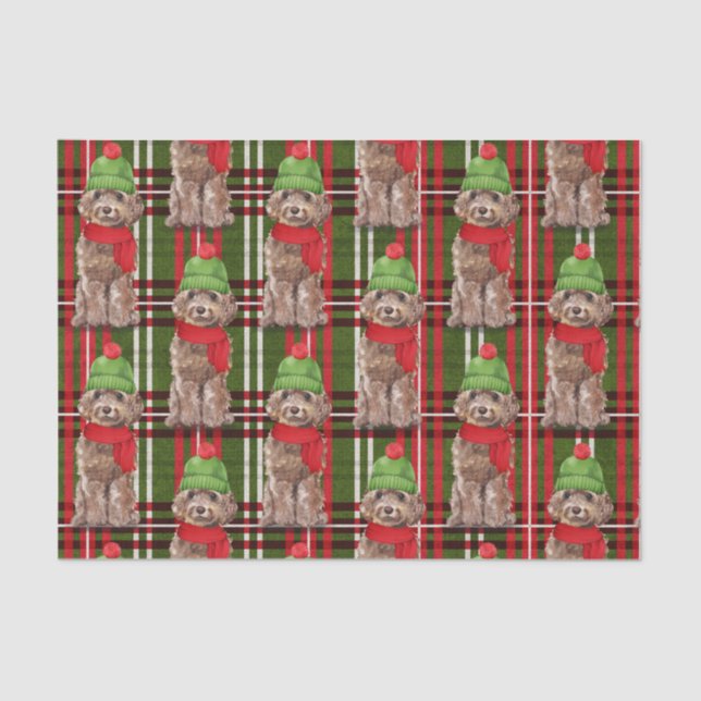 Papel De Seda Navidades de Cockapoo marrón rojizo y verde (Anverso)