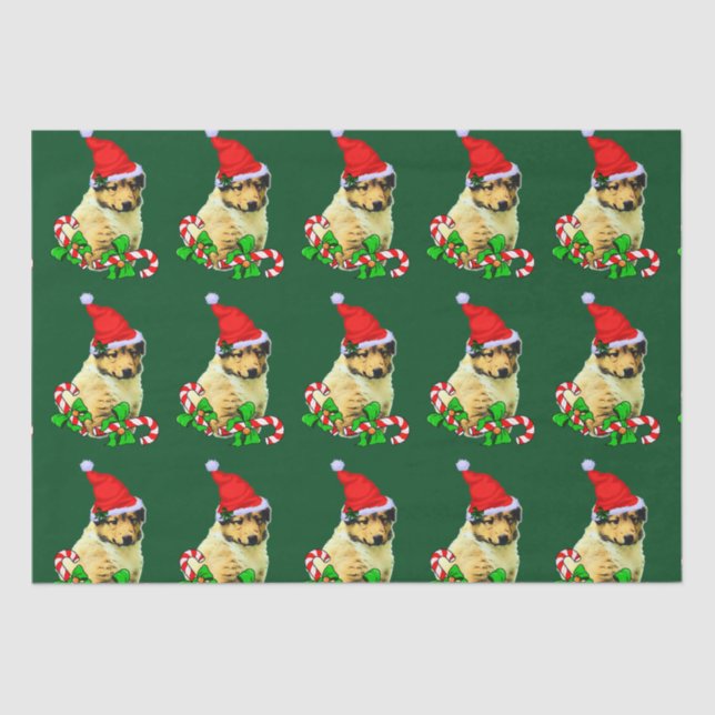 Papel De Seda Navidades de Collie Puppy Santa Hat (Anverso)
