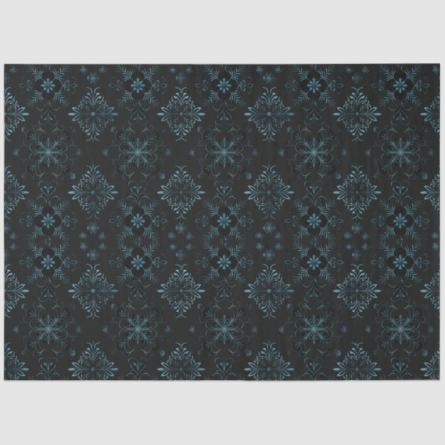 Papel De Seda Navidades de copos de nieve con flores negras y ve (Anverso)