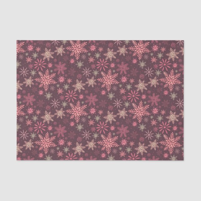 Papel De Seda Navidades de copos de nieve rosa (Anverso)