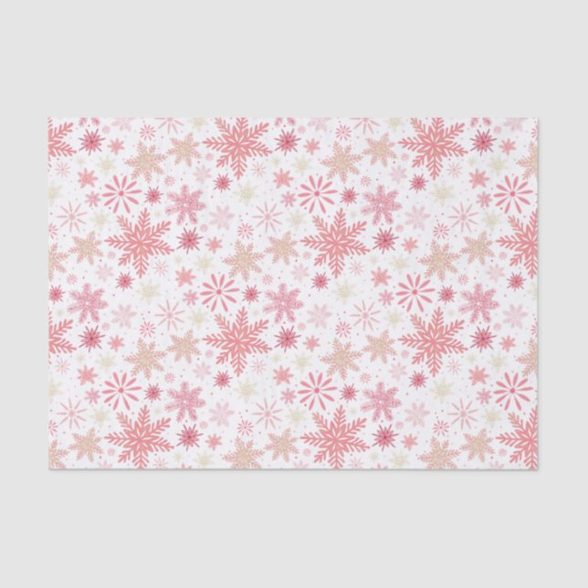 Papel De Seda Navidades de copos de nieve rosa claro (Anverso)