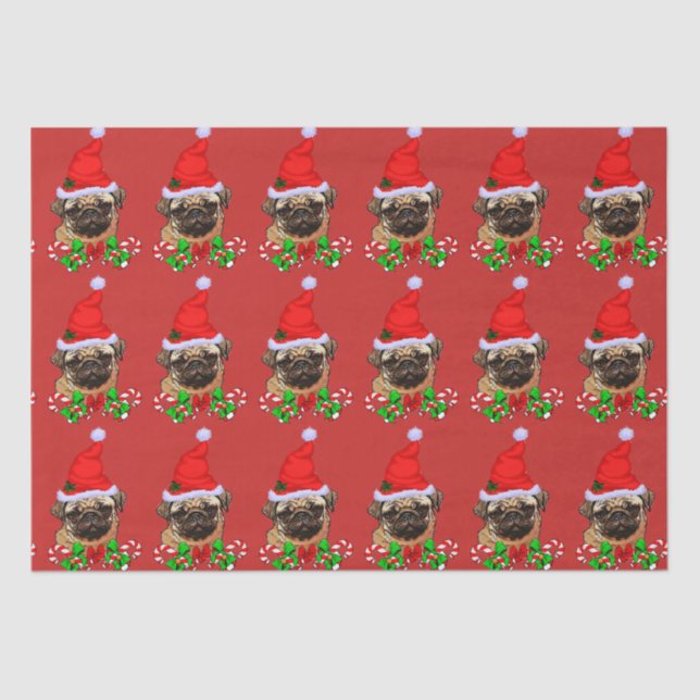Papel De Seda Navidades de Cute Pug Santa Hat (Anverso)