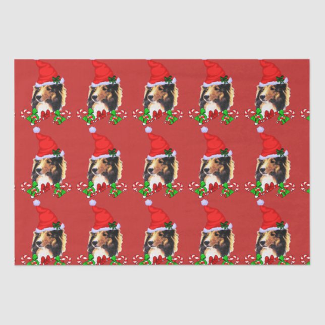 Papel De Seda Navidades de Cute Sheltie Santa (Anverso)