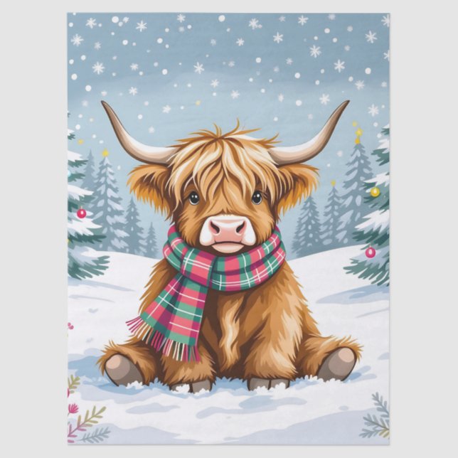 Papel De Seda Navidades de Cute Whimsical Highland Cow (Anverso)