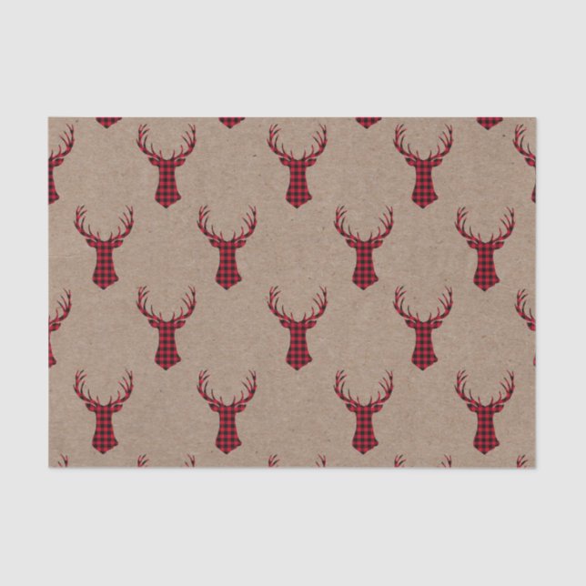 Papel De Seda Navidades de Deer Kraft Plaid (Anverso)