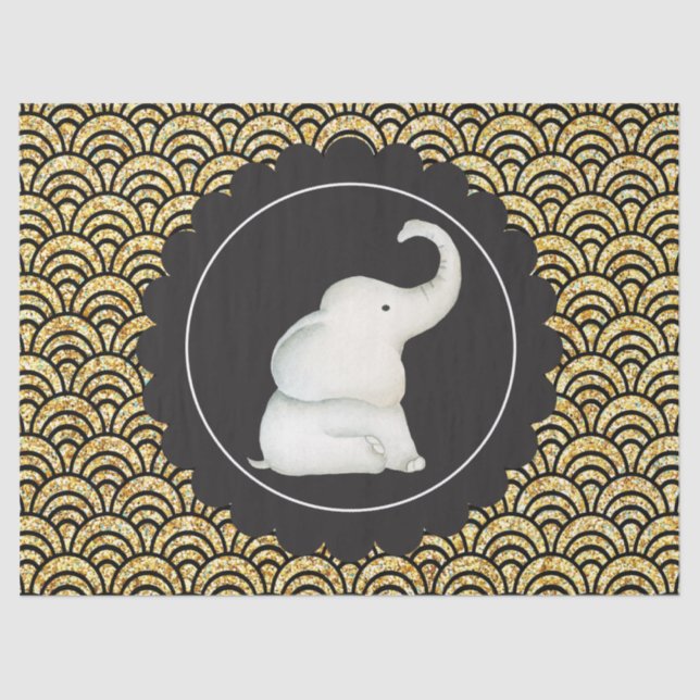 Papel De Seda Navidades de elefantes blancos glitzy tejido fiest (Anverso)